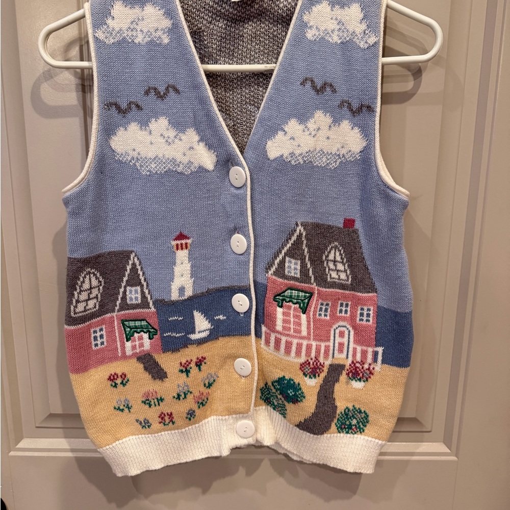 Sweater Loft NY Women’s Cotton Sweater Vest 80s Vintage Cottage Beach Small